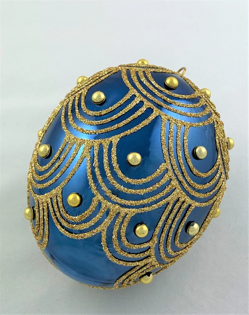 Ei-Form blau glanz mit goldenem Art-Deko-Muster