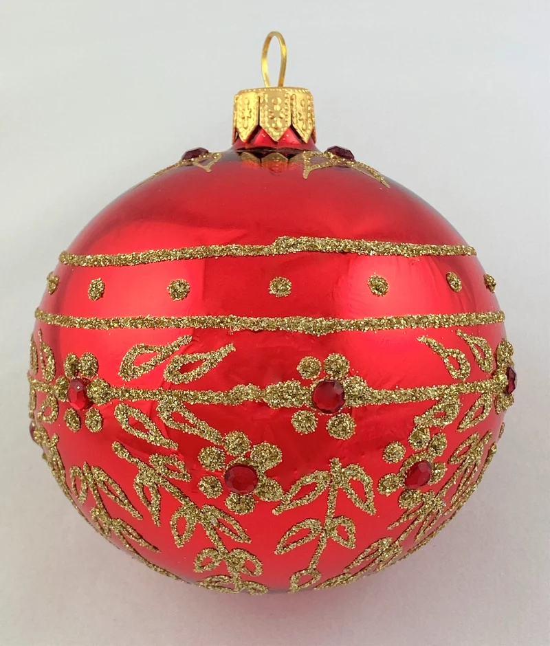 Kugel rot glanz mit Golddekor