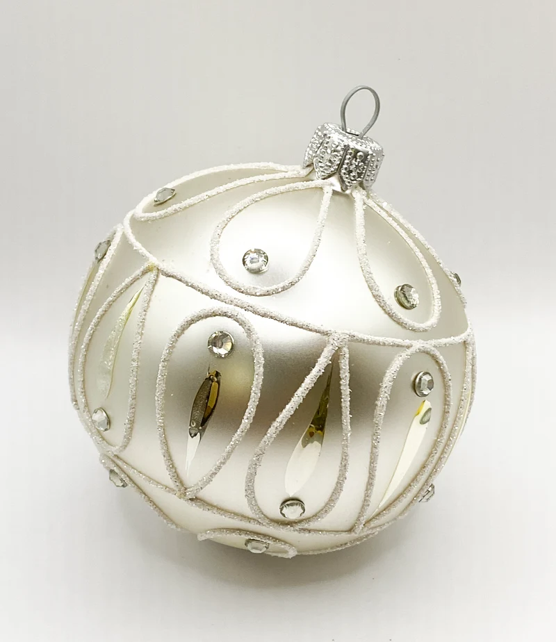 Kugel silber weiss mit Art-Deco Muster