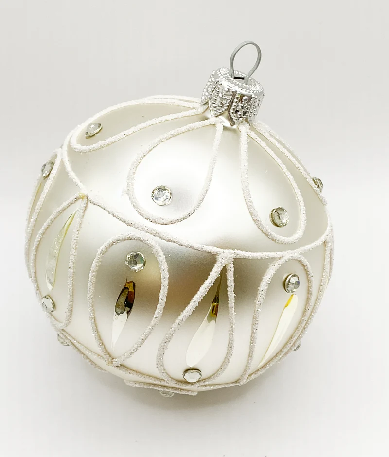 Kugel silber weiss mit Art-Deco Muster