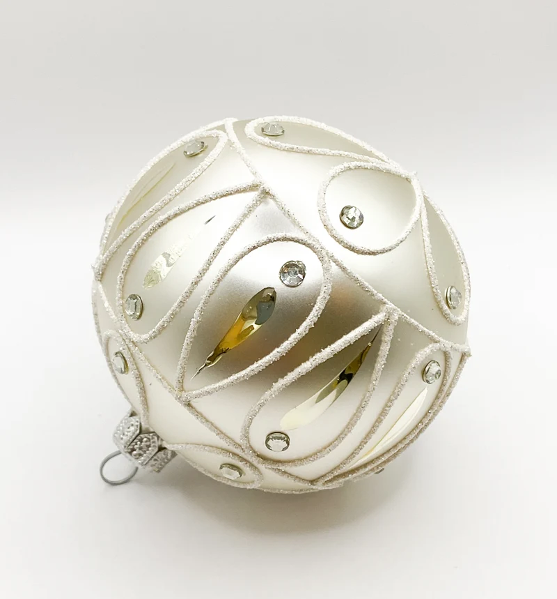 Kugel silber weiss mit Art-Deco Muster