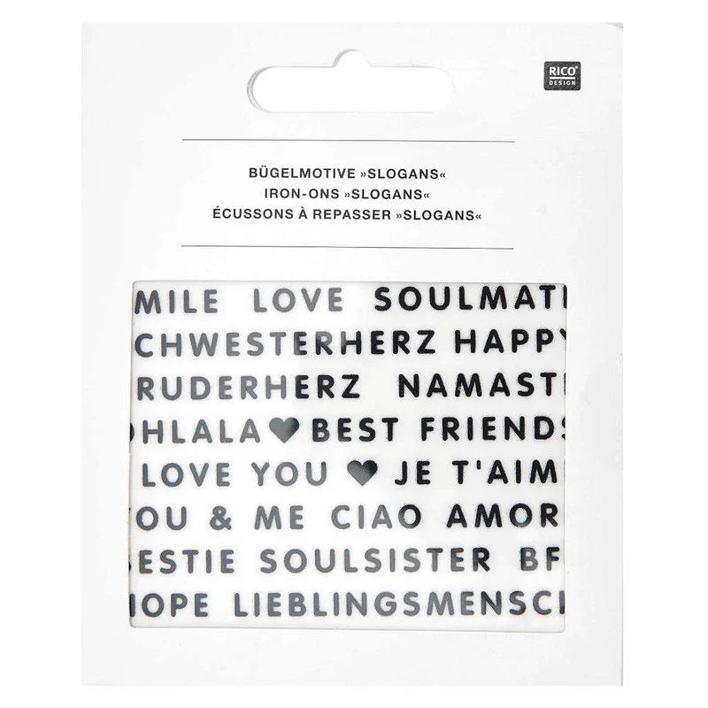 Rico Design Bügelmotiv Slogans 25 Designs, schwarz