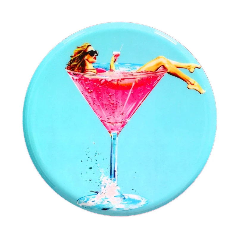 Dekotablett LOVE TRAYS Frau im Martini-Glas-Motiv türkis ø23cm