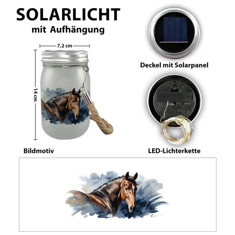 Pferdekopf Aquarell Solarlicht für Pferdefans