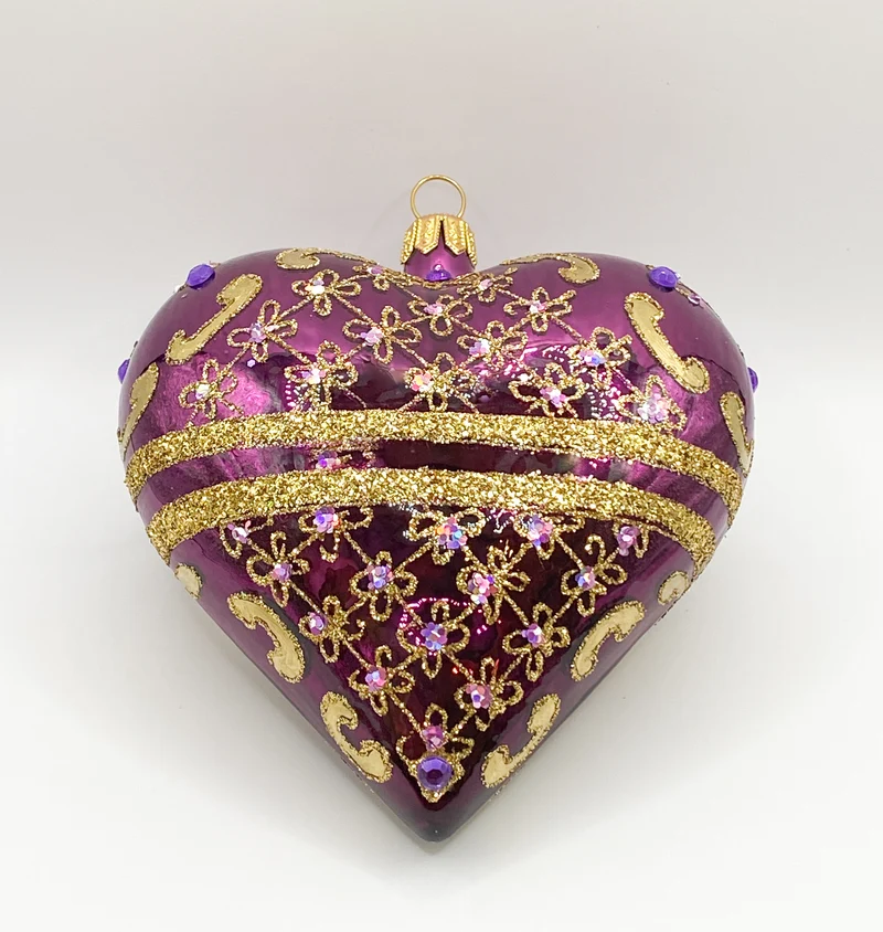 Herz violett glanz mit Gold-Barockmuster