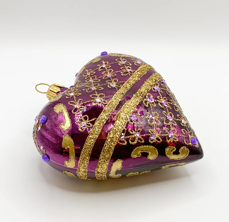 Herz violett glanz mit Gold-Barockmuster