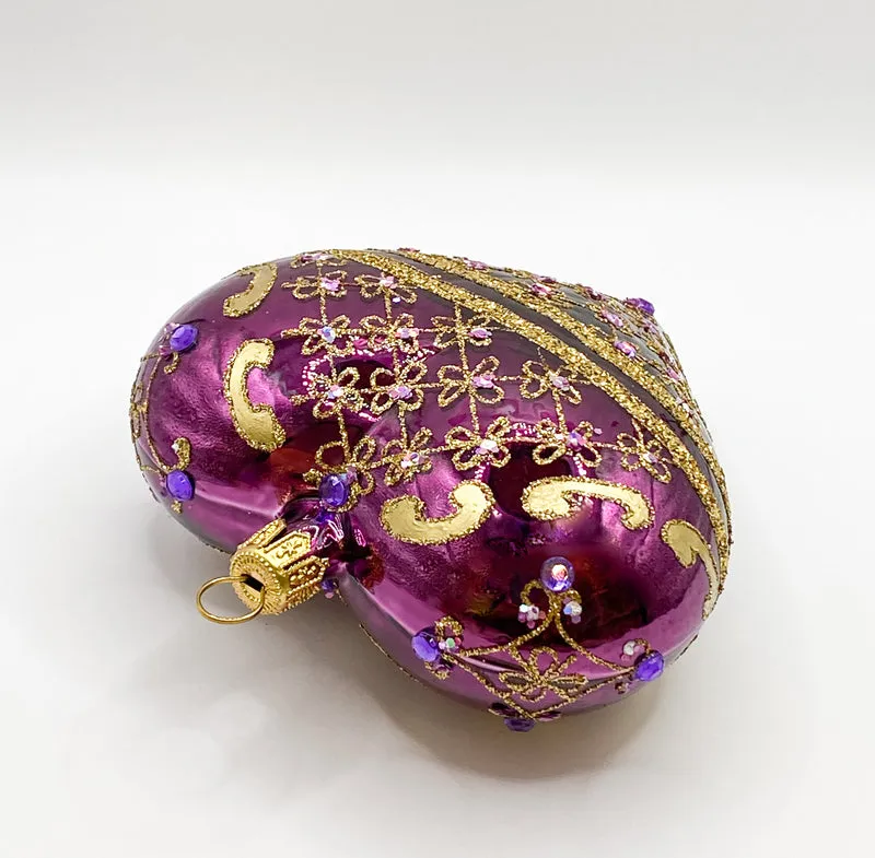 Herz violett glanz mit Gold-Barockmuster