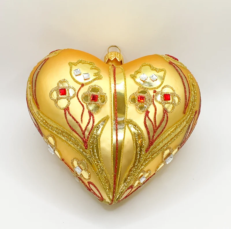 Matt-goldenes Herz mit Blumen-Dekor