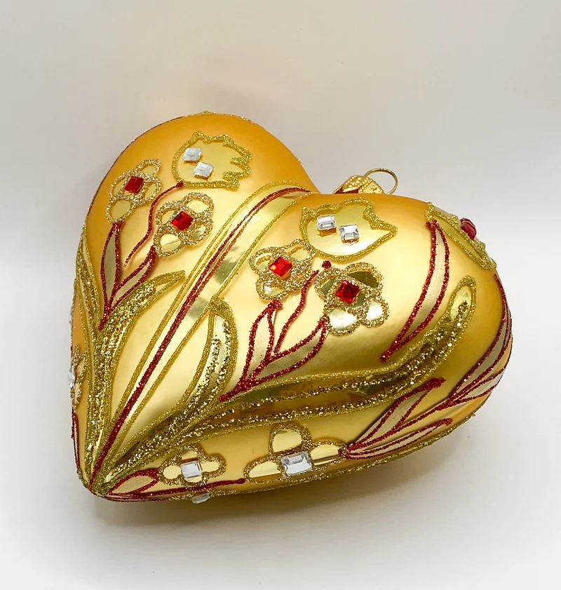 Matt-goldenes Herz mit Blumen-Dekor