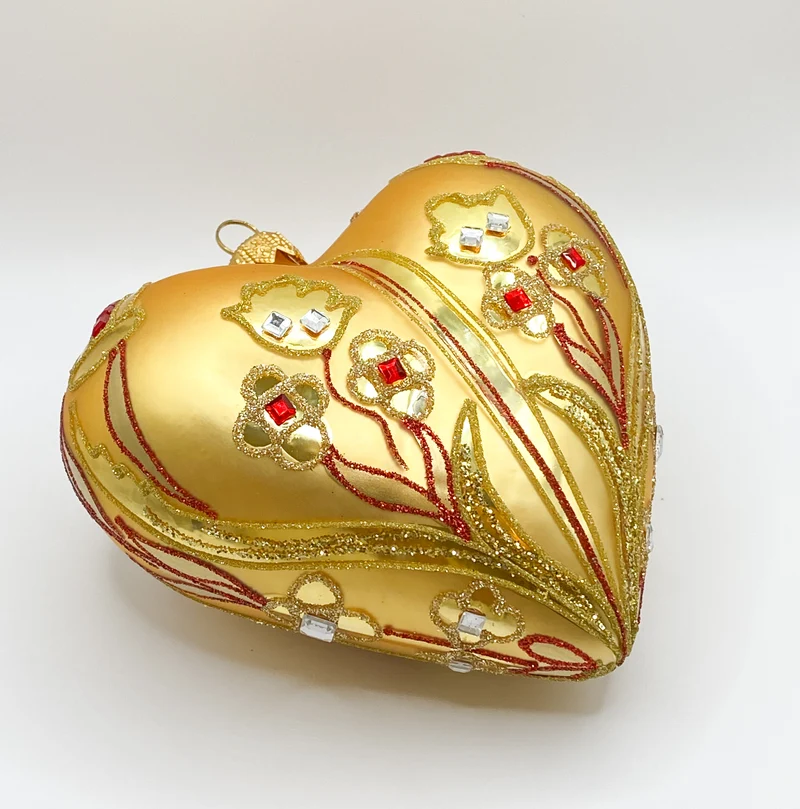 Matt-goldenes Herz mit Blumen-Dekor