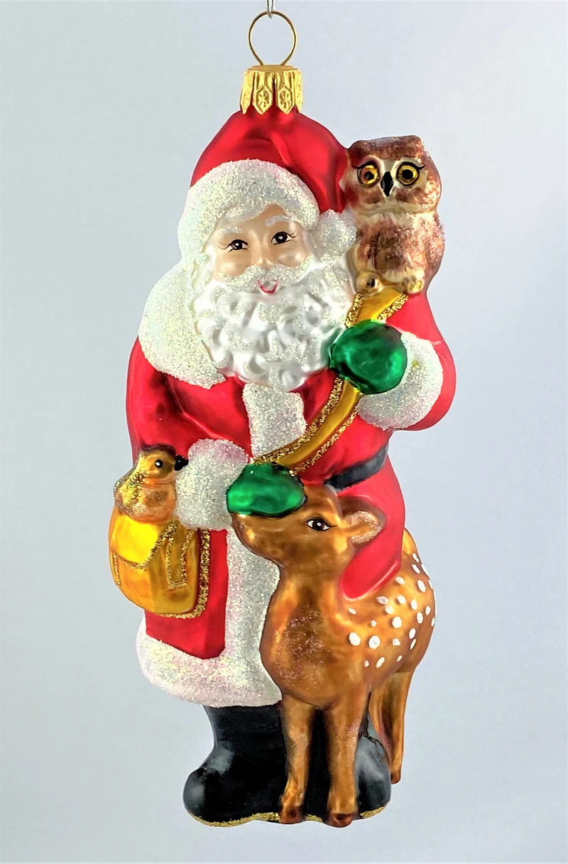 Weihnachtsmann feiert mit den Tieren im Wald