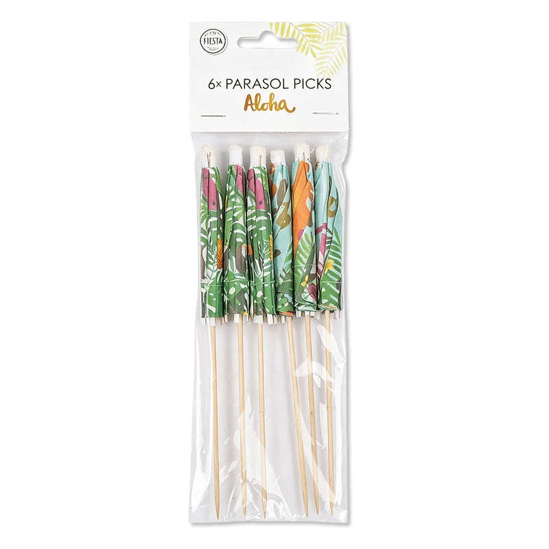 Hawaii-Sonnenschirm-Spieße „Aloha“, 18 cm, 6 Stück