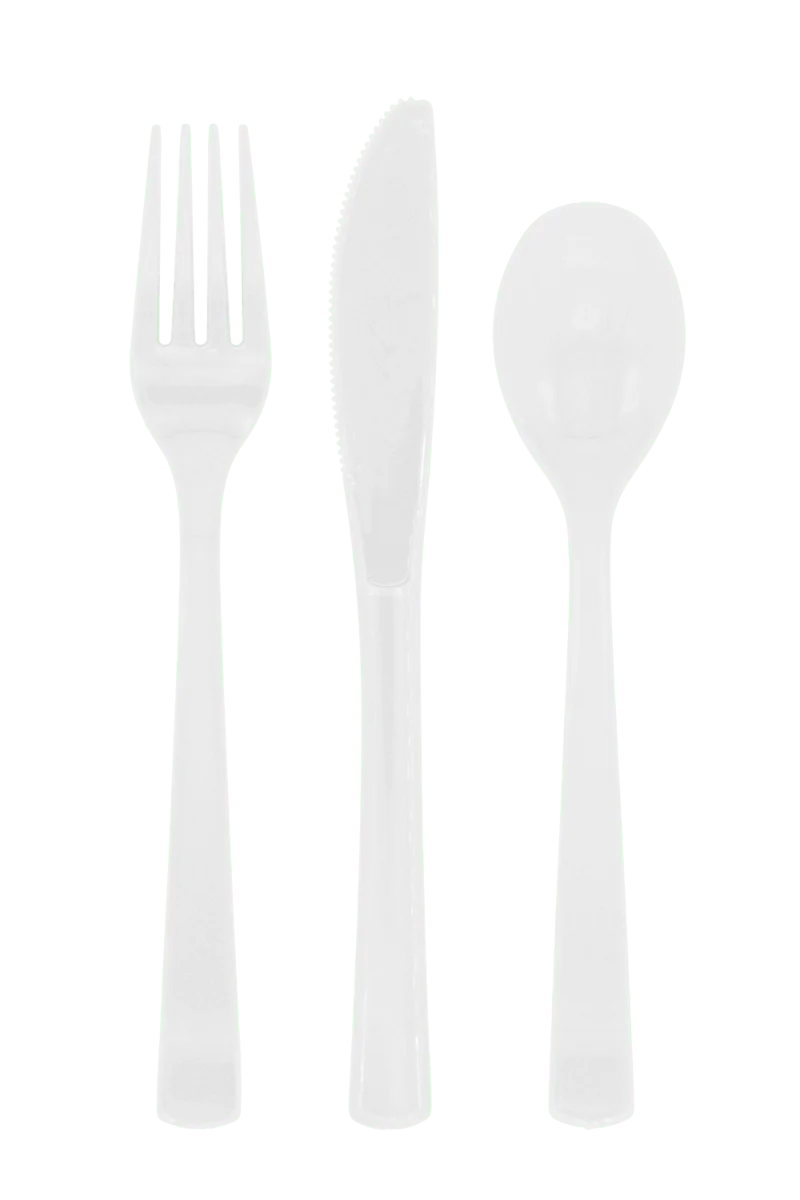 Weißes Besteck, wiederverwendbar, 18-teilig