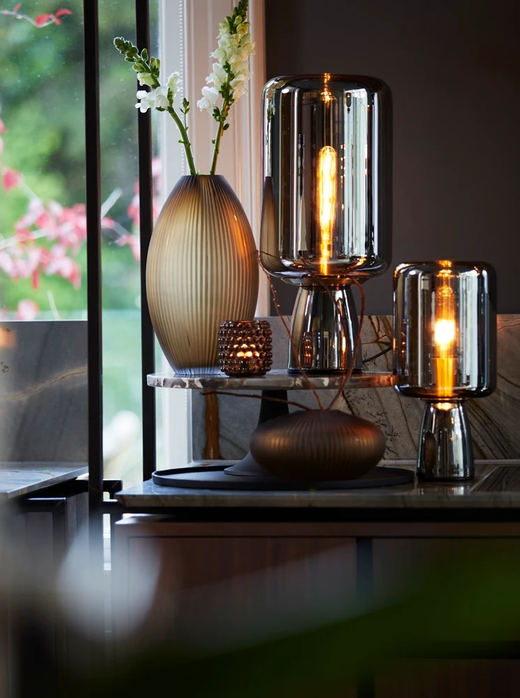 Tischleuchte 'LOTTA' Rauchglas gold