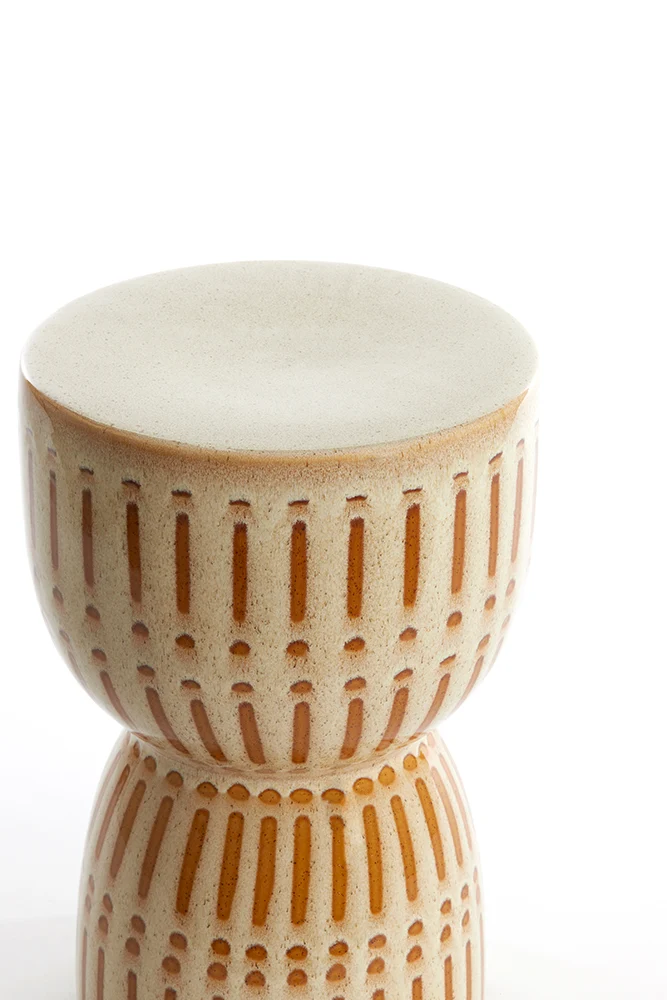 Keramik Hocker FINCA creme+braun ø28,5x42cm