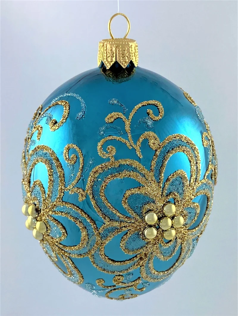 Ei-Form petrol mit Gold-Blumen-Dekor