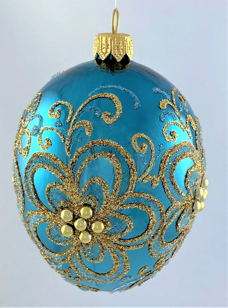 Ei-Form petrol mit Gold-Blumen-Dekor