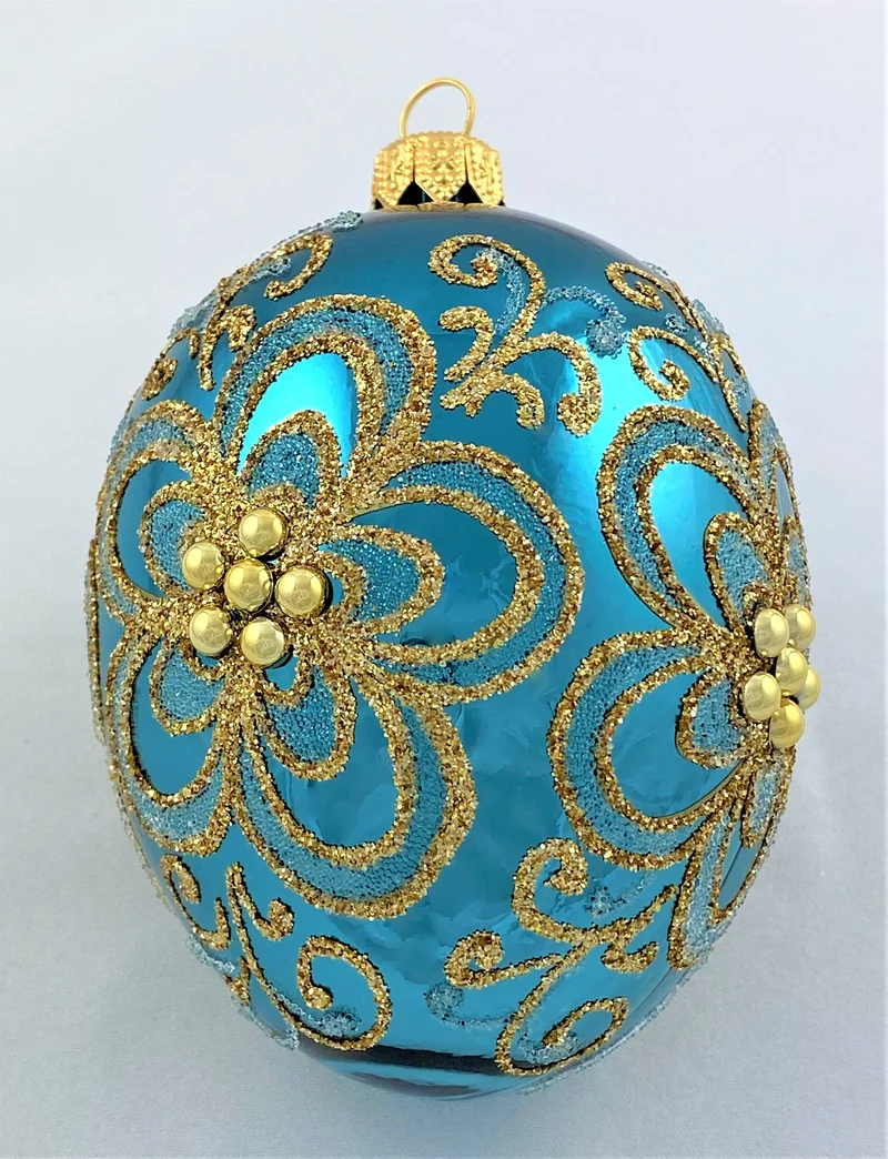 Ei-Form petrol mit Gold-Blumen-Dekor