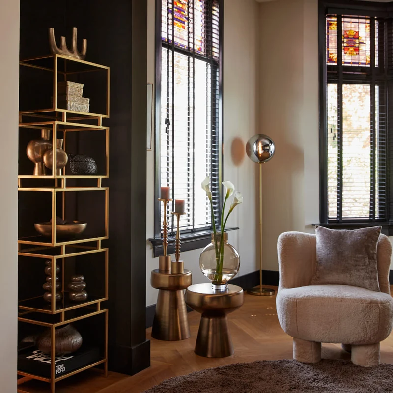 Stehleuchte MEDINA Rauchglas + Gold Ø30x160 cm