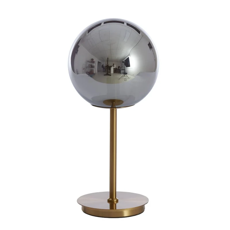 Tischleuchte MEDINA, Rauchglas + Gold, Ø20x43 cm