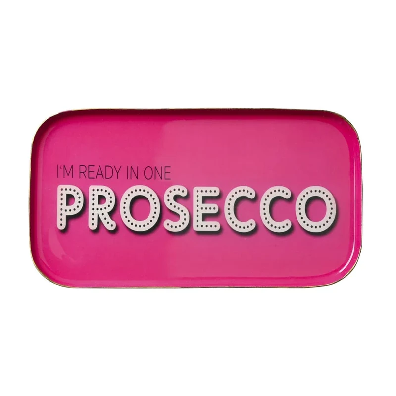 rechteckiges Dekotablett PROSECCO pink 21,6x0,9x11,6cm