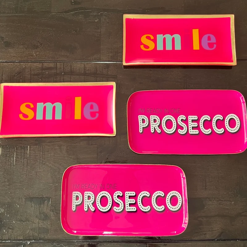 rechteckiges Dekotablett PROSECCO pink 21,6x0,9x11,6cm