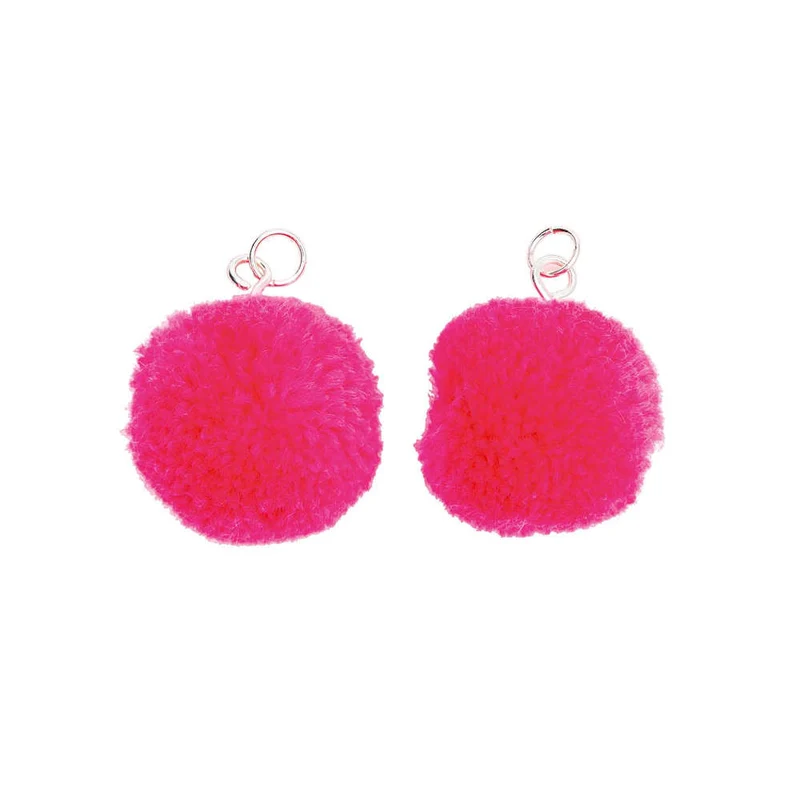 Rico Design Pompons mit Öse 2 Stück, neon pink