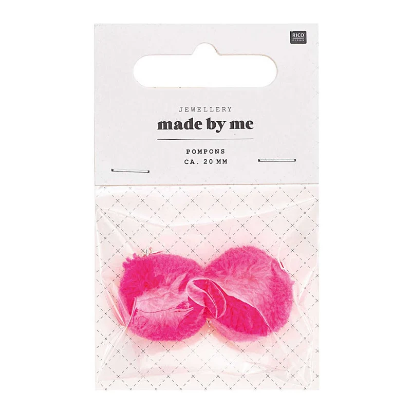 Rico Design Pompons mit Öse 2 Stück, neon pink