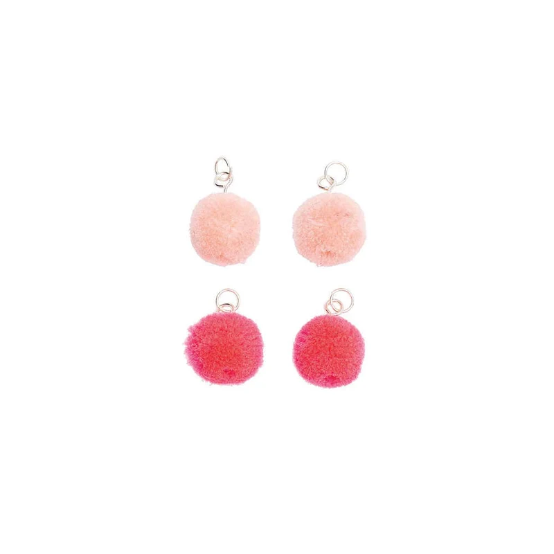 Rico Design Mini Pompons mit Öse 4 Stück, rosa