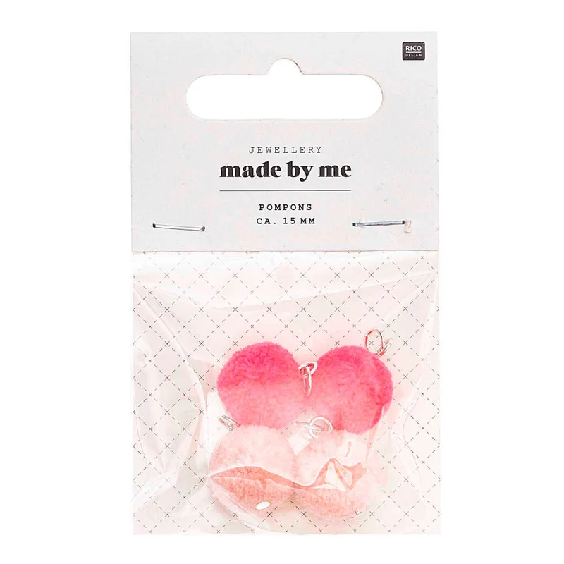 Rico Design Mini Pompons mit Öse 4 Stück, rosa