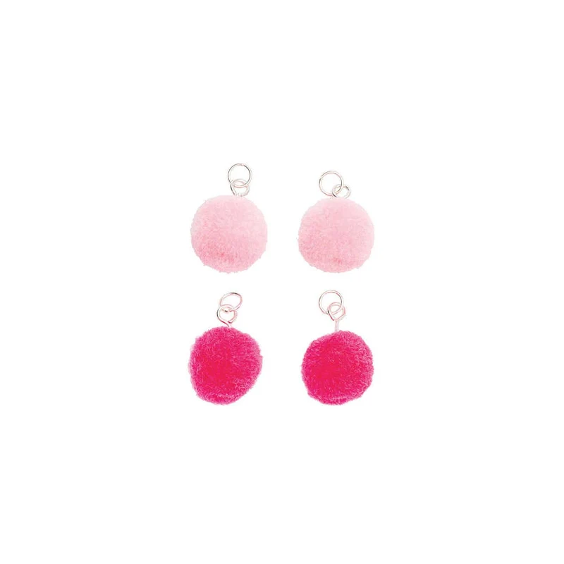 Rico Design Mini Pompons mit Öse 4 Stück, neon pink