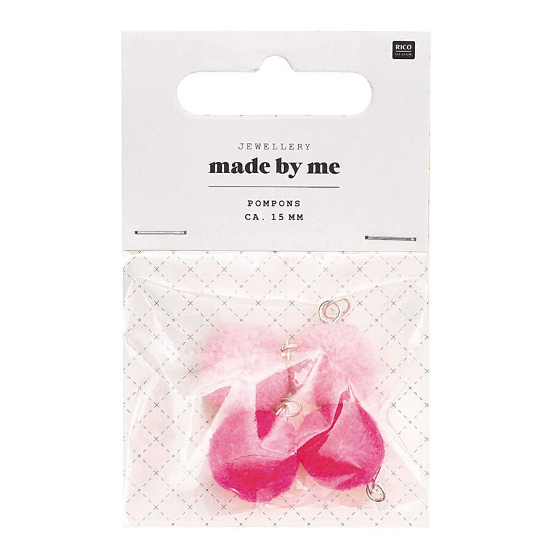 Rico Design Mini Pompons mit Öse 4 Stück, neon pink