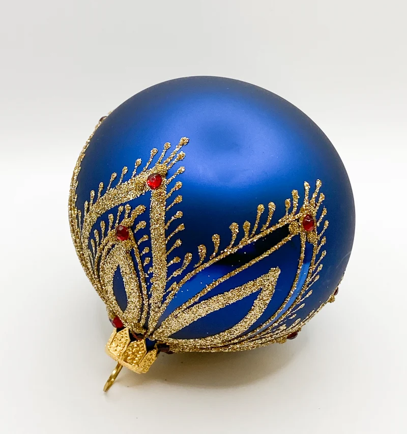 Kugel blau matt mit Fächer-Motiv