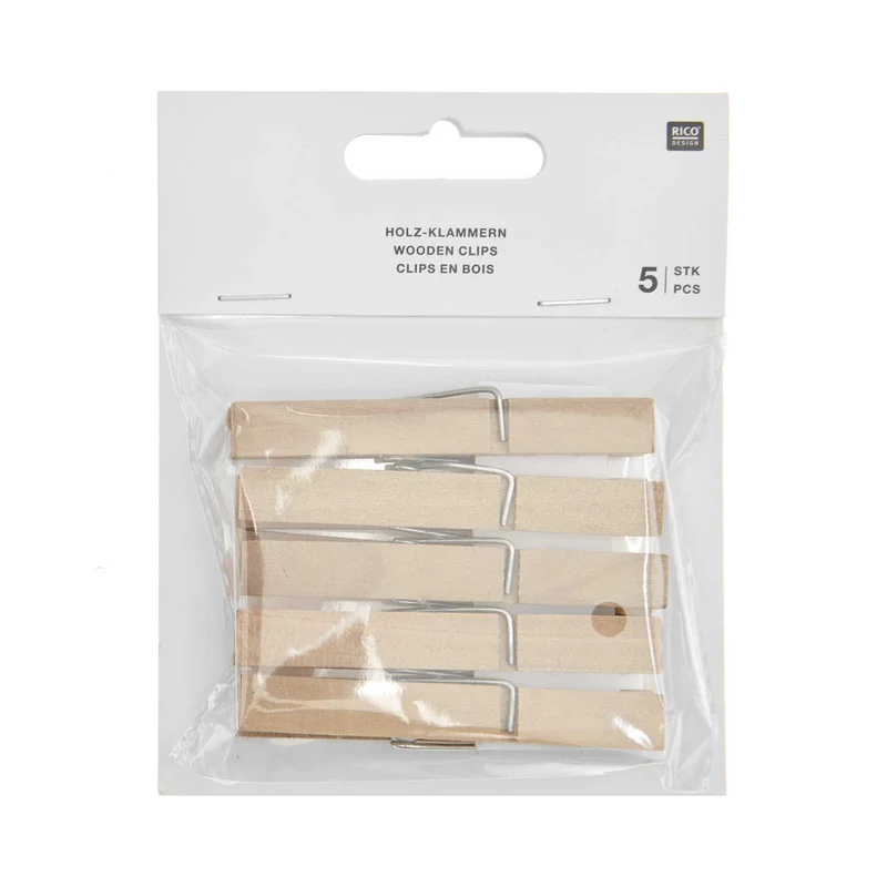 Rico Design Holzklammern 5er Pack groß, natur