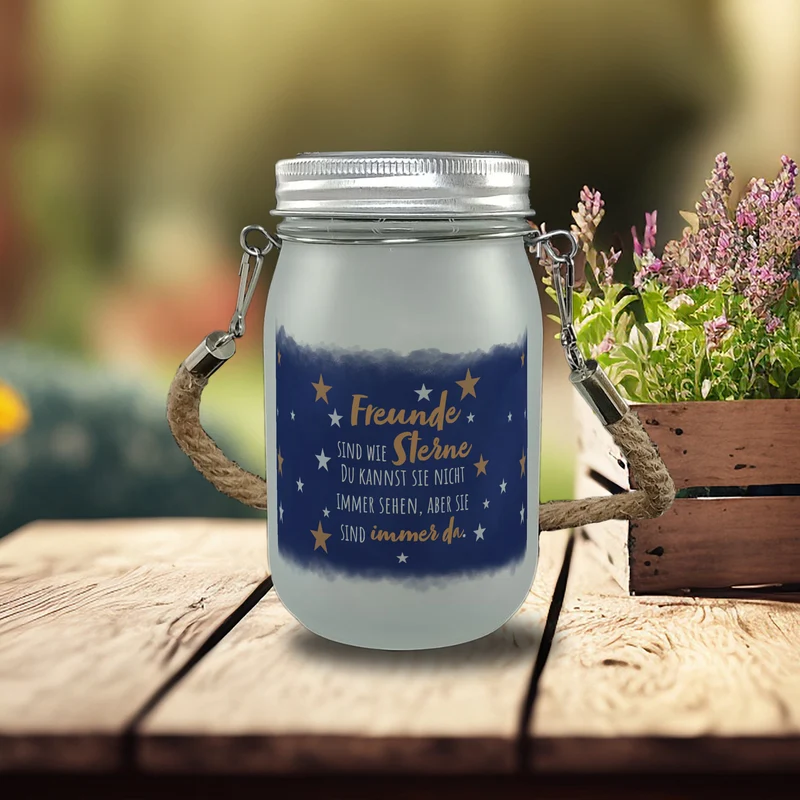 Freunde sind wie Sterne Nachthimmel Solarlicht Solarlampe mit Illustration für den Garten