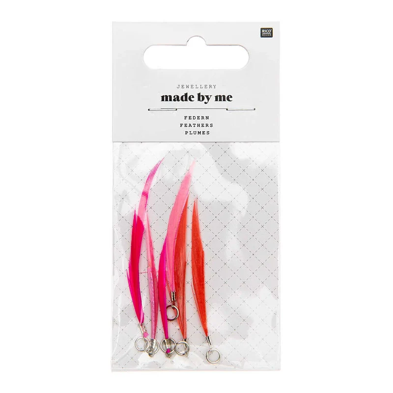 Rico Design Federn mit Öse 6 Stück, neon-pink