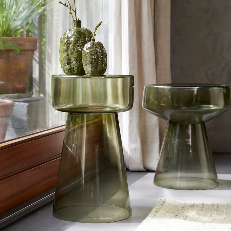 Beistelltisch DAKWA, grau-grünes Glas, Ø37x44 cm