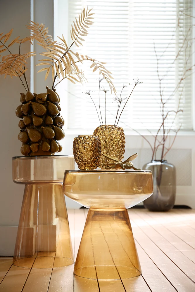 Beistelltisch DAKWA, ocker-gelbes Glas, Ø30x50 cm