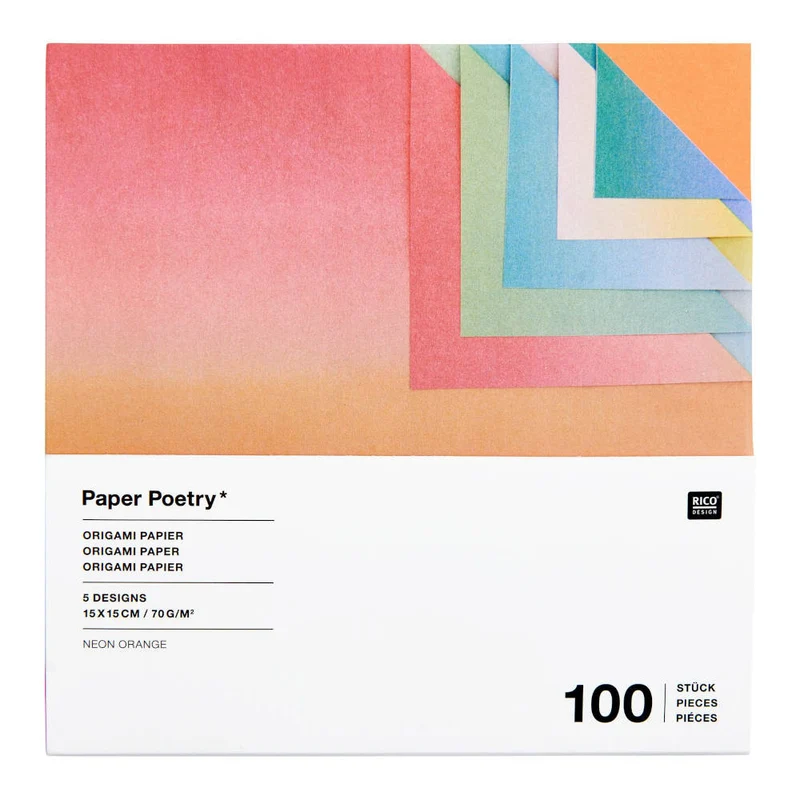 Rico Design Origami Papier, 15x15cm, neon orange