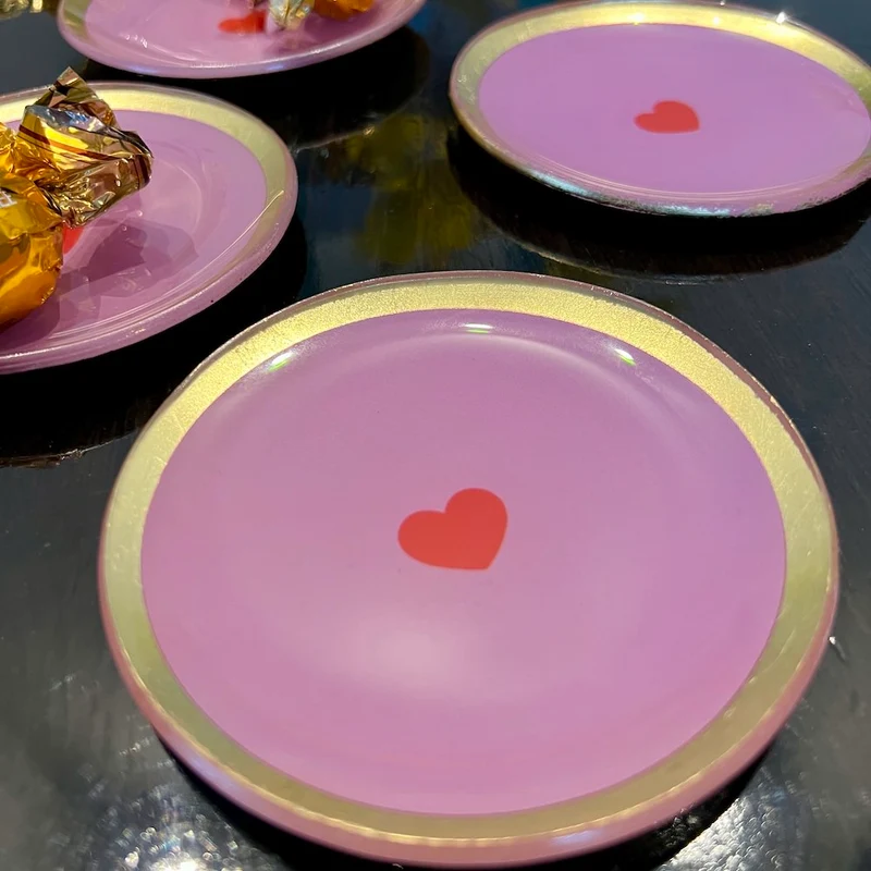 runder Glasteller Herz rosa ø10cm
