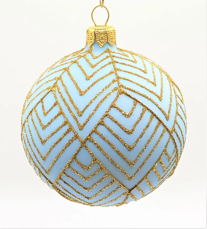 Kugel hellblau matt mit goldenem Streifen-Dekor