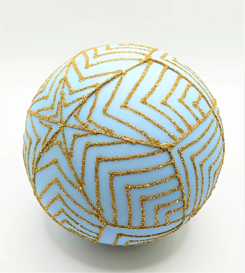 Kugel hellblau matt mit goldenem Streifen-Dekor