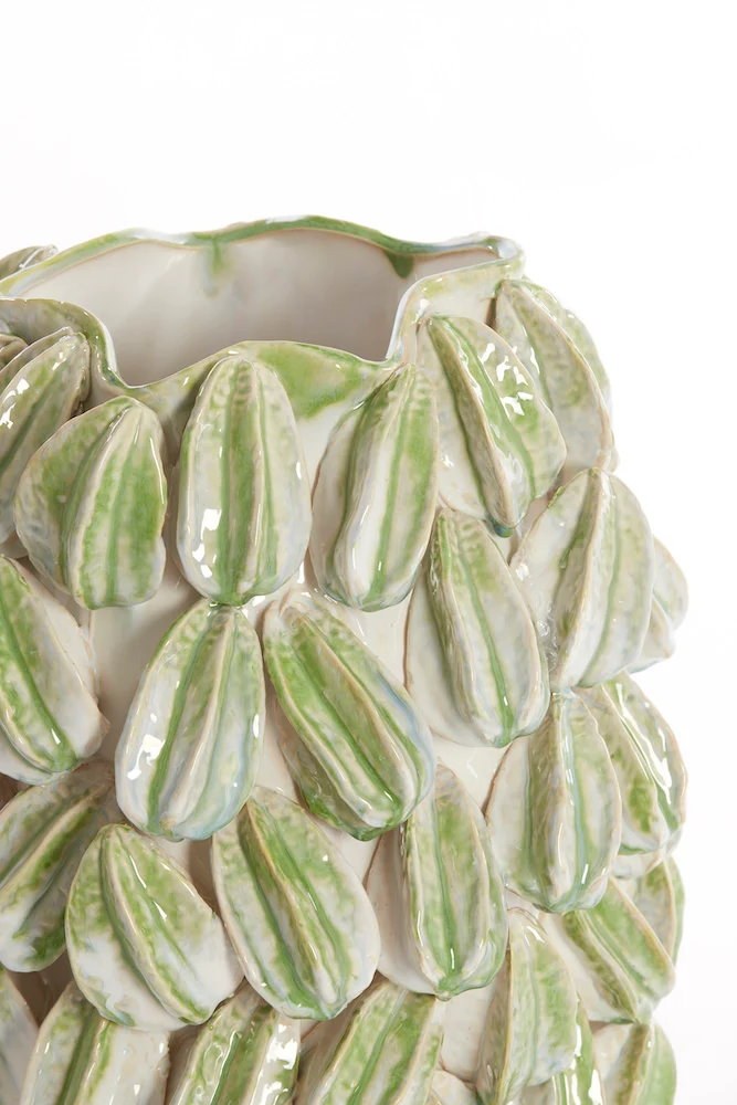 Vase CARAMBOLA, crème+grün, 35x33x47 cm