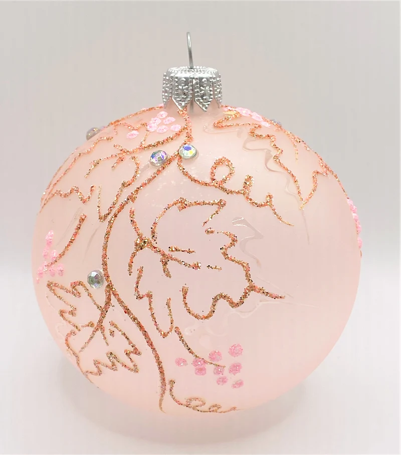 Kugel rosa transparent mit Blätter-Muster