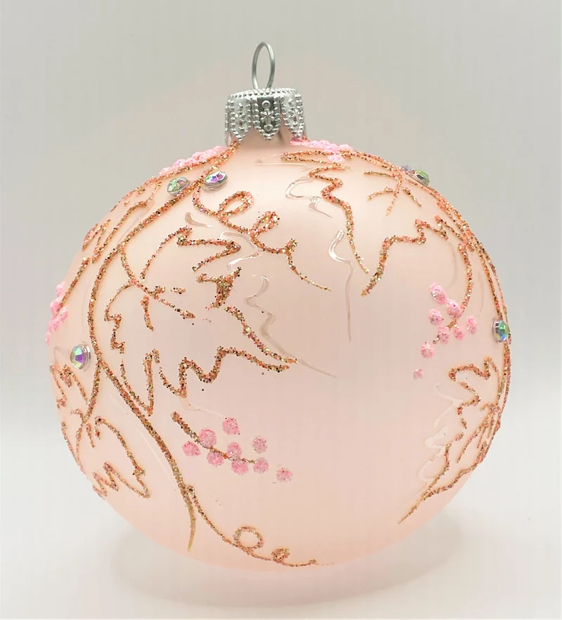 Kugel rosa transparent mit Blätter-Muster