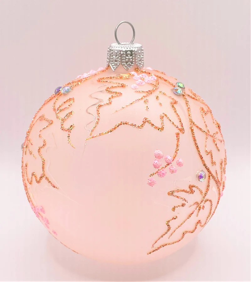 Kugel rosa transparent mit Blätter-Muster
