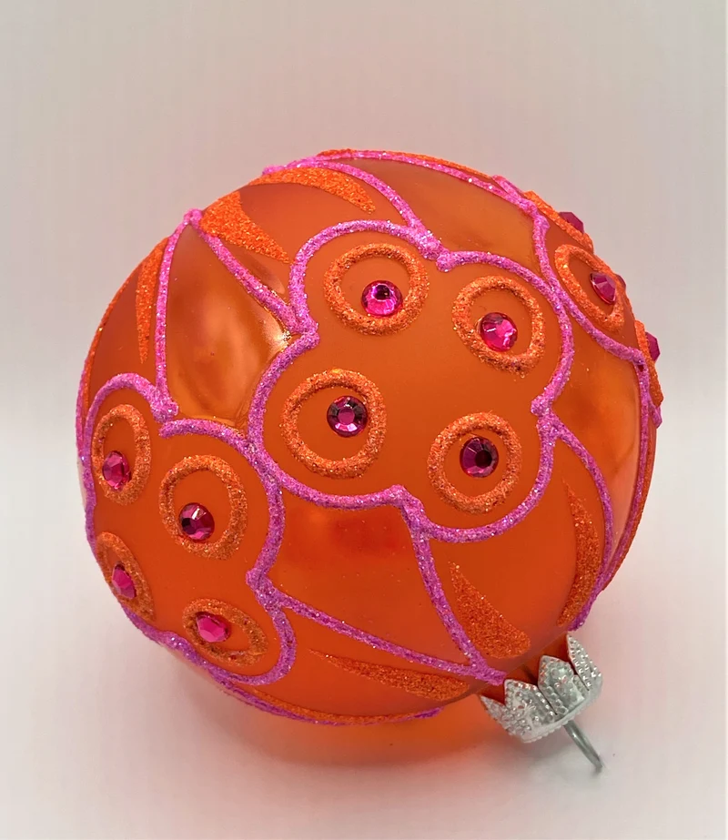 Kugel orange transparent mit Kreis-Deko