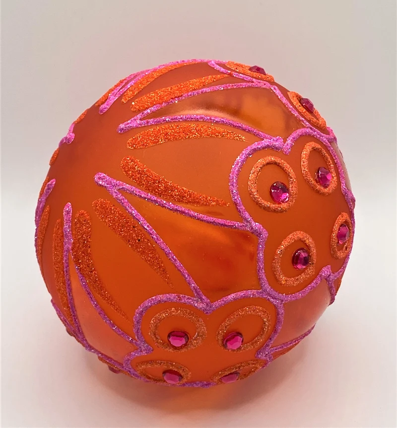 Kugel orange transparent mit Kreis-Deko