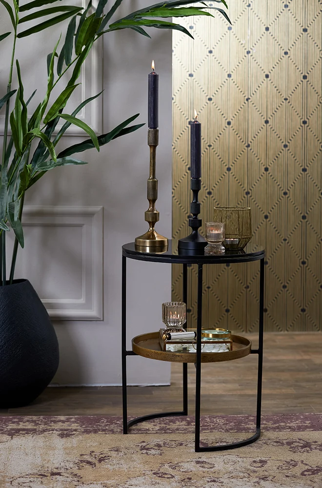 Beistelltisch ROWDY Glas schwarz+antik Bronze