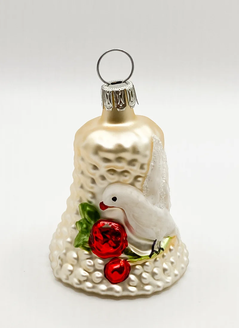 Weihnachts-Glöckchen mit weißer Taube, creme